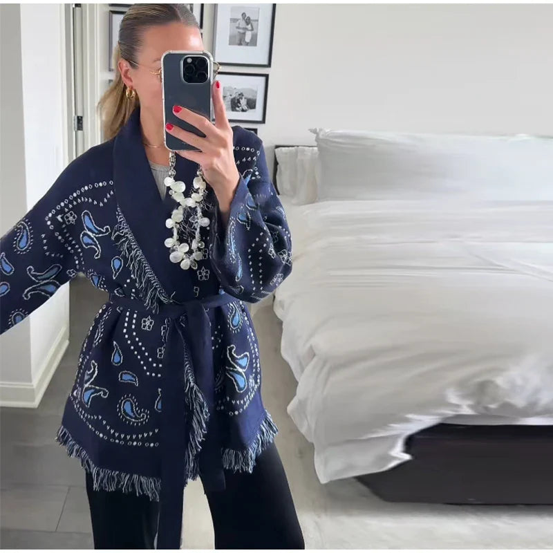Women’s Geometric Tassel Cardigan
