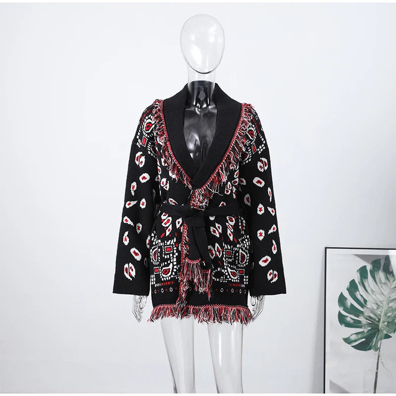 Women’s Jacquard Tassel Cardigan