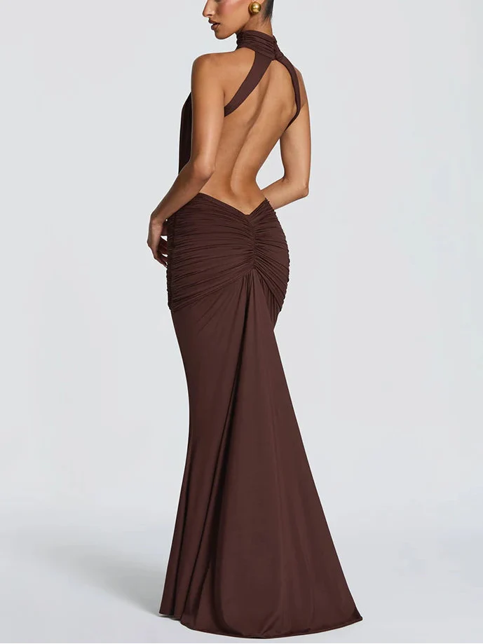 Women’s Backless Turtleneck Maxi Dress