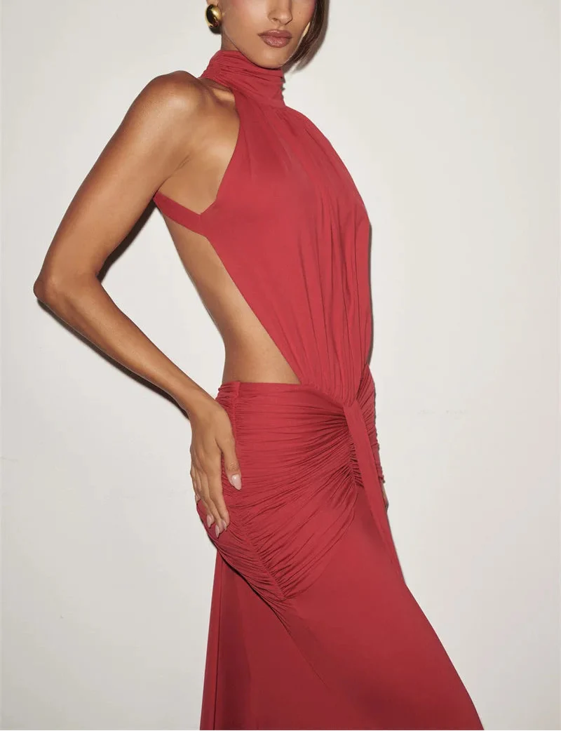 Women’s Backless Turtleneck Maxi Dress