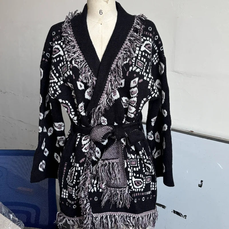 Women’s Jacquard Tassel Cardigan
