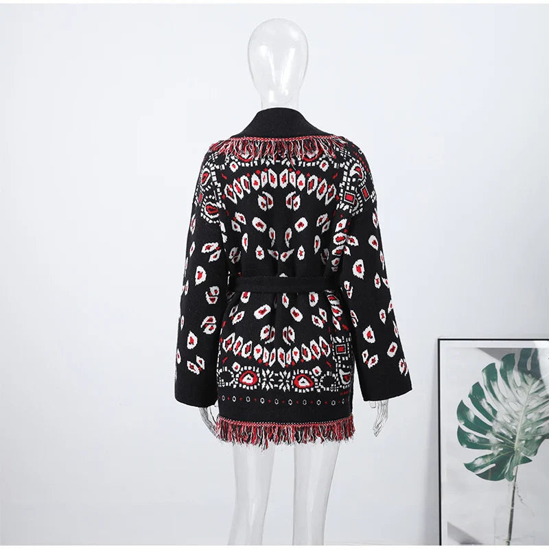 Women’s Jacquard Tassel Cardigan