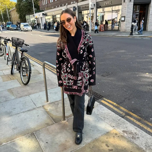 Women’s Jacquard Tassel Cardigan