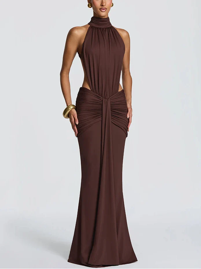 Women’s Backless Turtleneck Maxi Dress