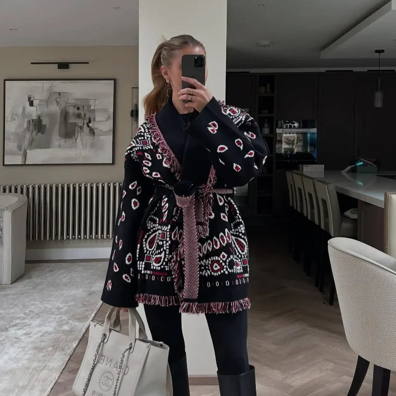 Women’s Jacquard Tassel Cardigan