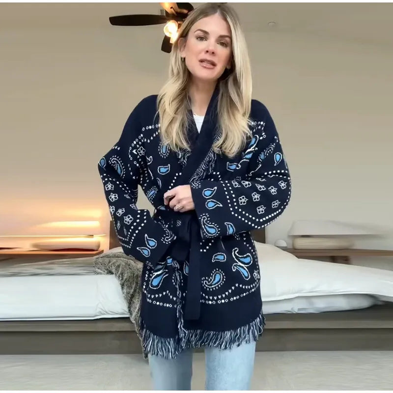 Women’s Geometric Tassel Cardigan