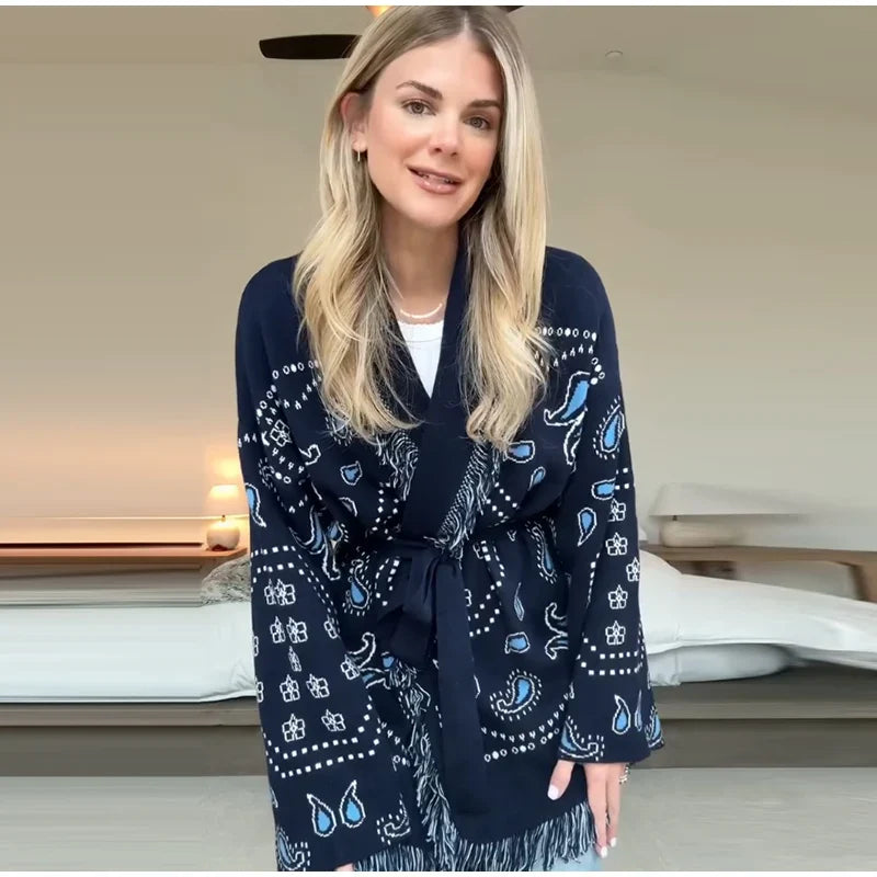 Women’s Geometric Tassel Cardigan