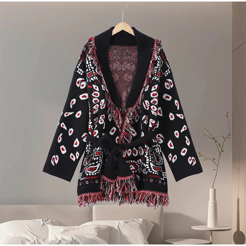 Women’s Jacquard Tassel Cardigan